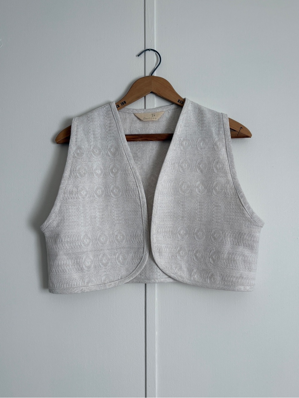 Textured Linen Ivory Cropped Vest Upcycled M